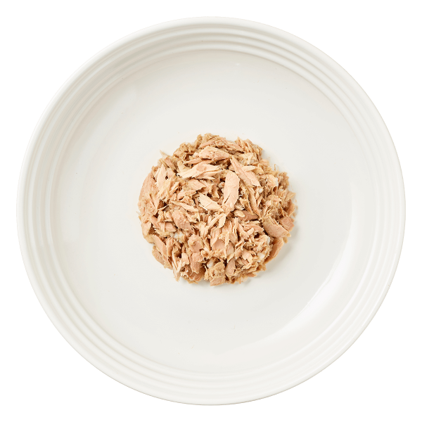 Isolated aerial image of Reveal tuna cat food with crab on plate