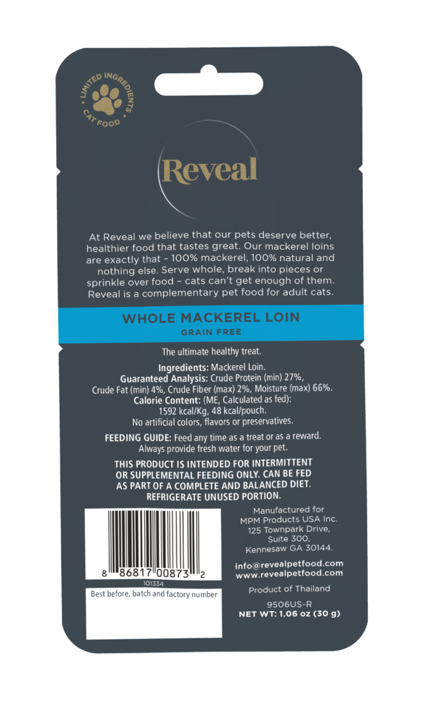 Reveal whole mackerel loin back of pack image