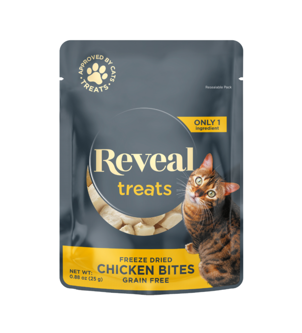 Reveal Freeze Dried Chicken Bites Cat Treats front of pouch