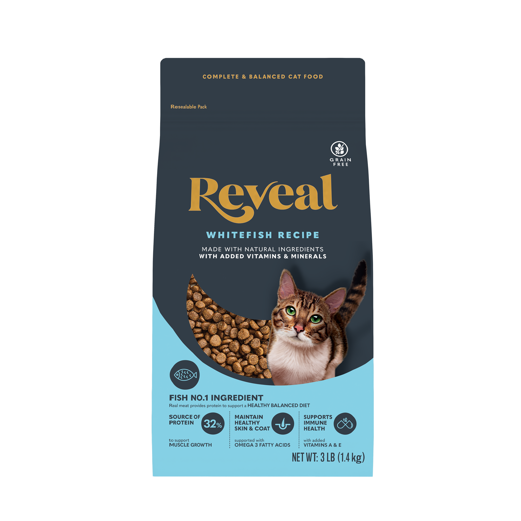 front of Reveal dry food whitefish recipe pack